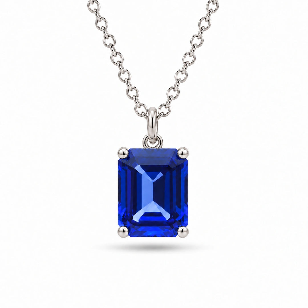 Emerald-Cut Lab Blue Sapphire Pendant in Platinum 950, product visualization