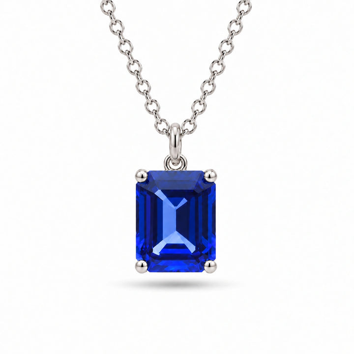 Emerald-Cut Lab Blue Sapphire Pendant in Platinum 950, product visualization
