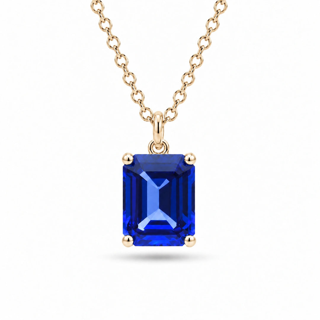 Emerald-Cut Lab Blue Sapphire Pendant in 14K Yellow Gold, product visualization