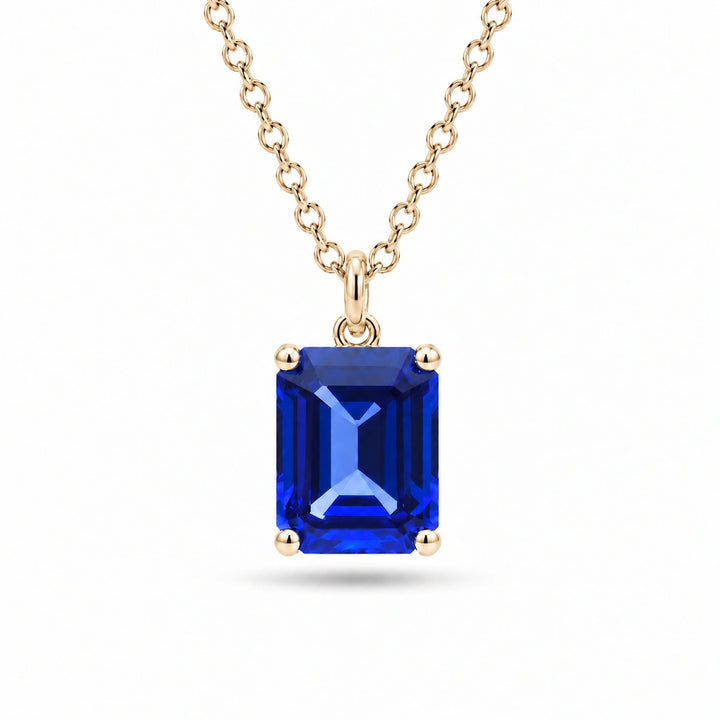 Emerald-Cut Lab Blue Sapphire Pendant in 14K Yellow Gold, product visualization