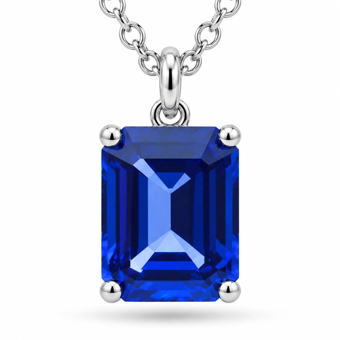 Emerald-Cut Lab Blue Sapphire Pendant close-up detail