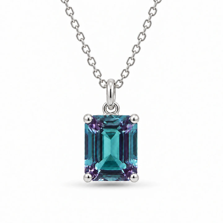 Emerald-Cut Lab Alexandrite Pendant in Platinum 950, product visualization