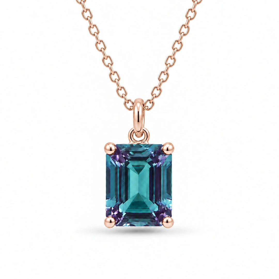 Emerald-Cut Lab Alexandrite Pendant in 14K Rose Gold, product visualization