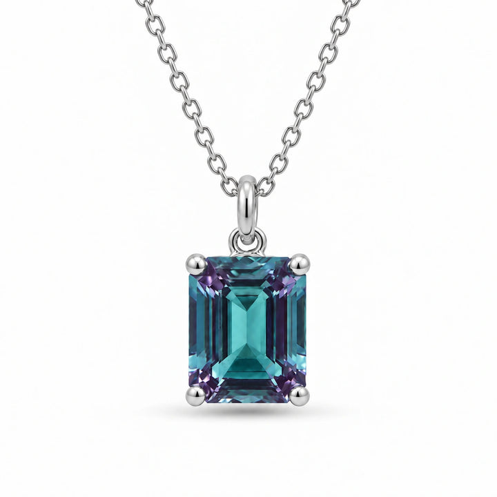 Emerald-Cut Lab Alexandrite Pendant in 14K White Gold, product visualization