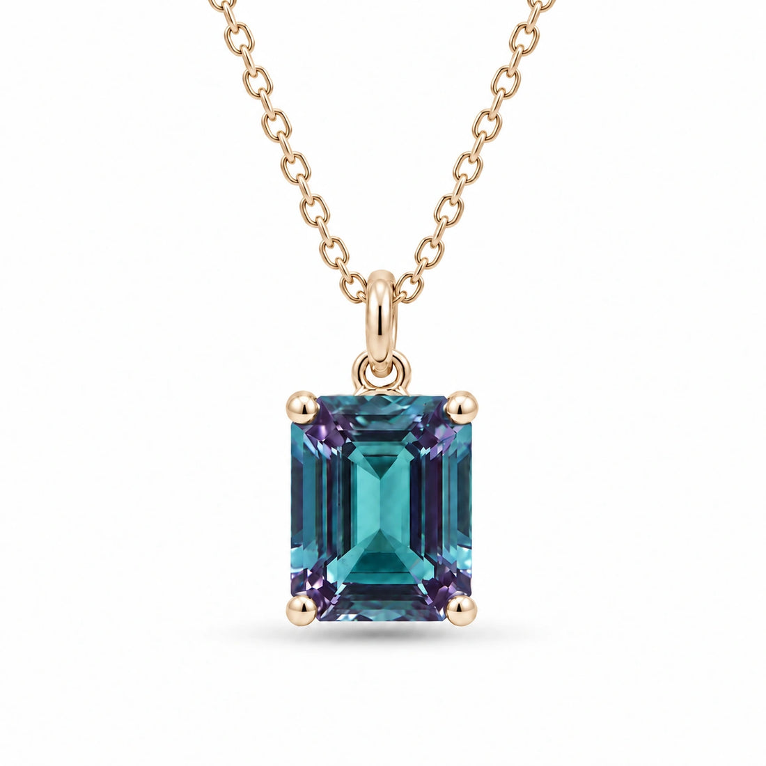 Emerald-Cut Lab Alexandrite Pendant in 14K Yellow Gold
