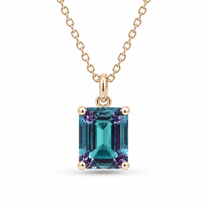Emerald-Cut Lab Alexandrite Pendant in 14K Yellow Gold, product visualization