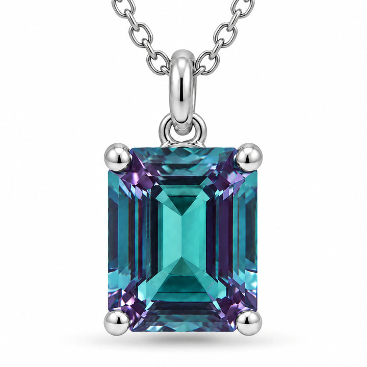 Emerald-Cut Lab Alexandrite Pendant close-up detail, product visualization