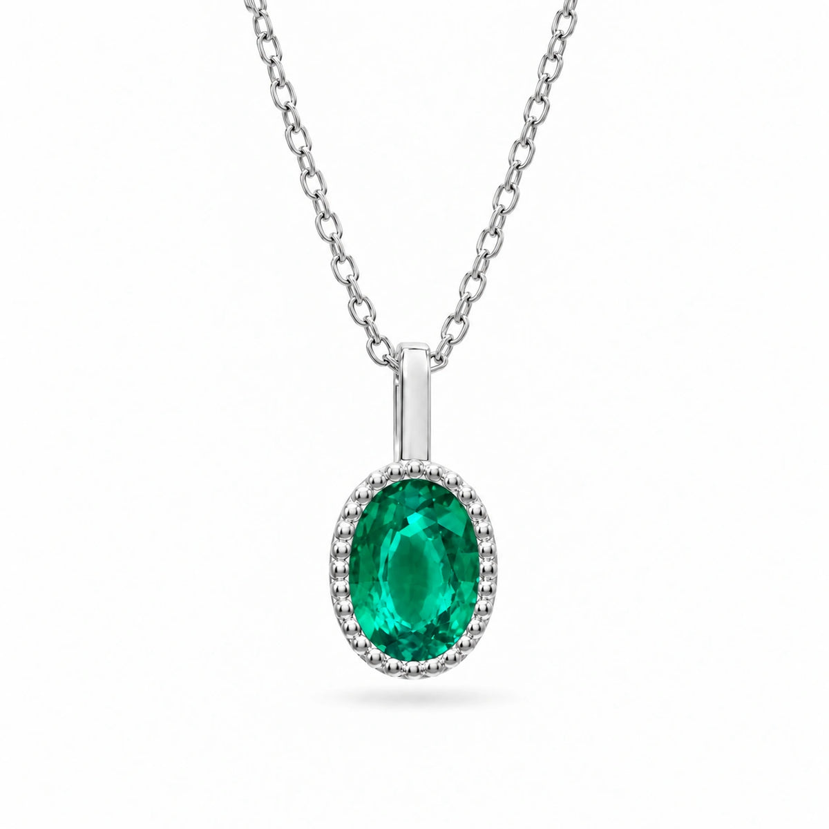 Oval Bezel Lab Emerald Pendant — 0.70ct (Colombian Green)