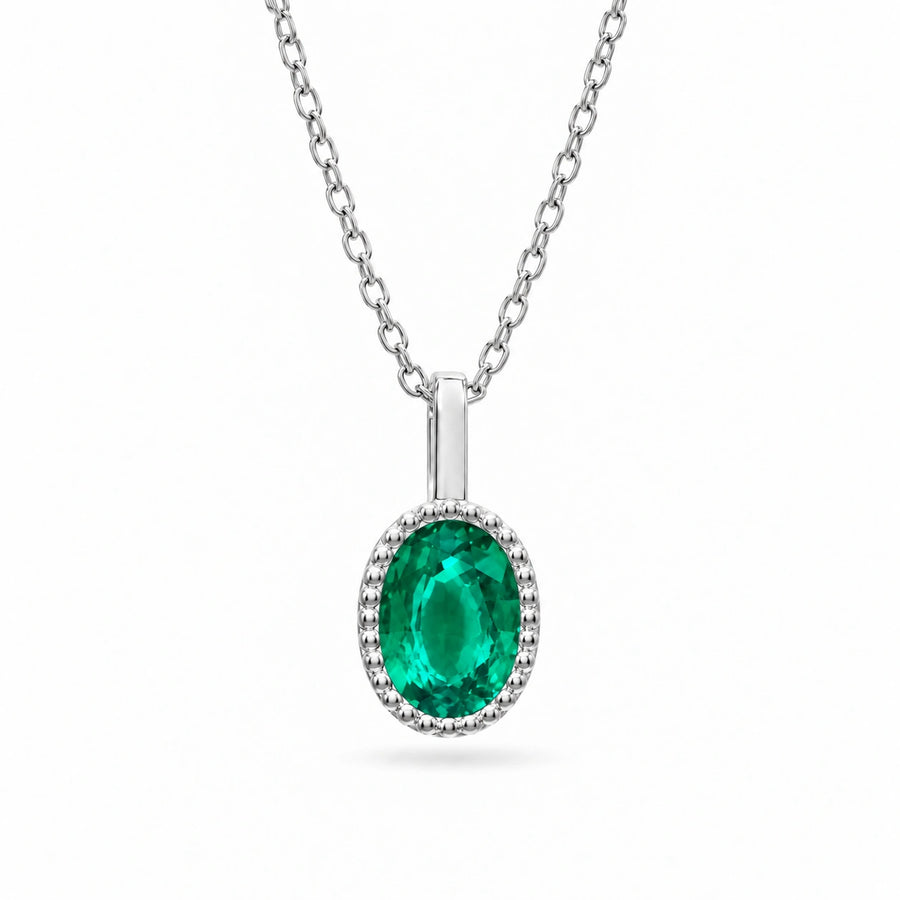 Oval Bezel Lab Emerald Pendant — 0.70ct (Colombian Green)