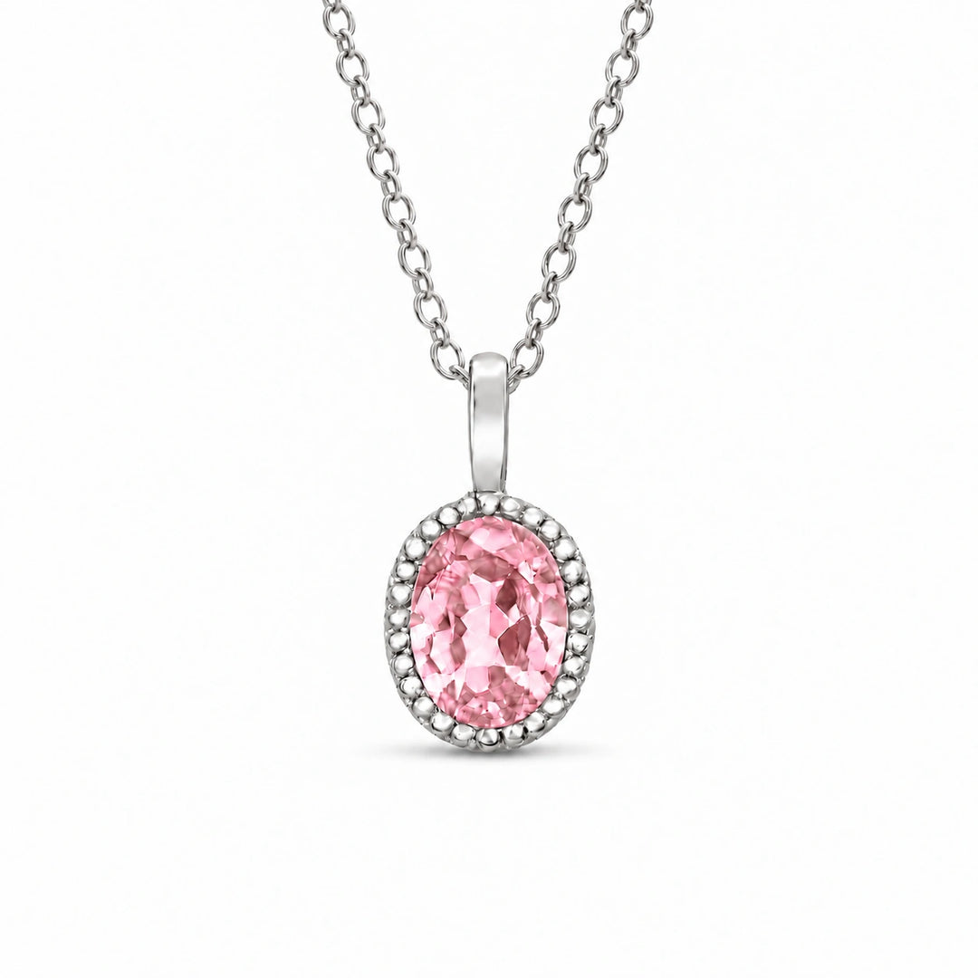 Oval Bezel Lab Pink Sapphire Pendant in Platinum 950, product visualization