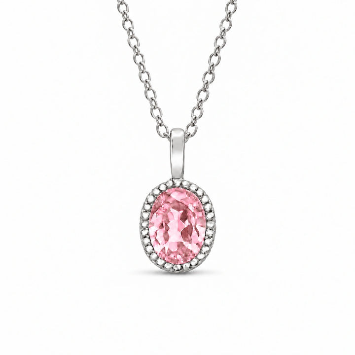 Oval Bezel Lab Pink Sapphire Pendant in Platinum 950, product visualization