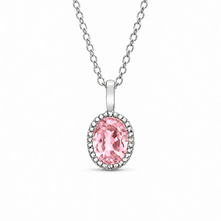Oval Bezel Lab Pink Sapphire Pendant in 14K White Gold, product visualization