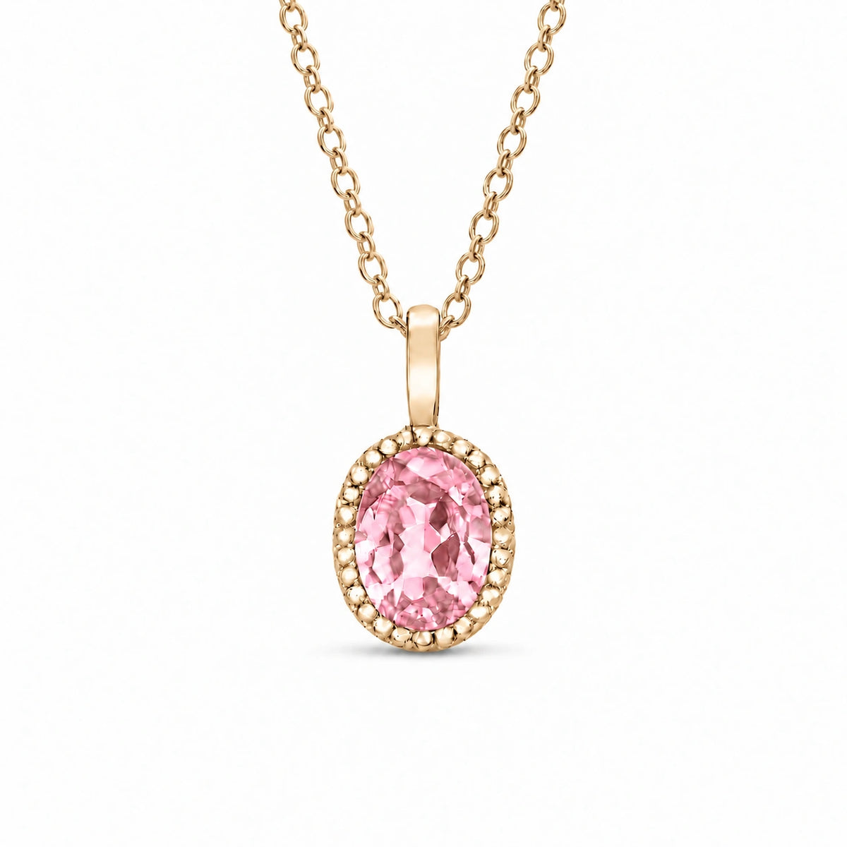 Oval Bezel Lab Pink Sapphire Pendant — 1.00ct