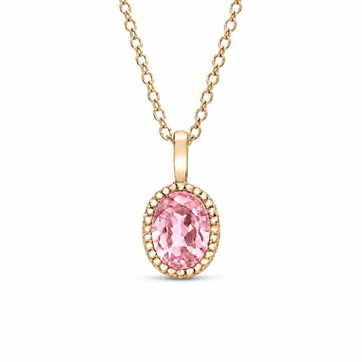Oval Bezel Lab Pink Sapphire Pendant in 14K Yellow Gold, product visualization