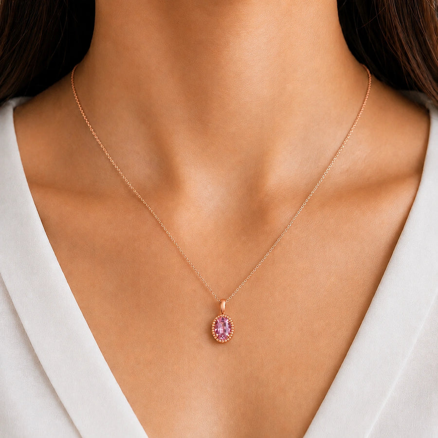 Oval Bezel Lab Pink Sapphire Pendant — 1.00ct