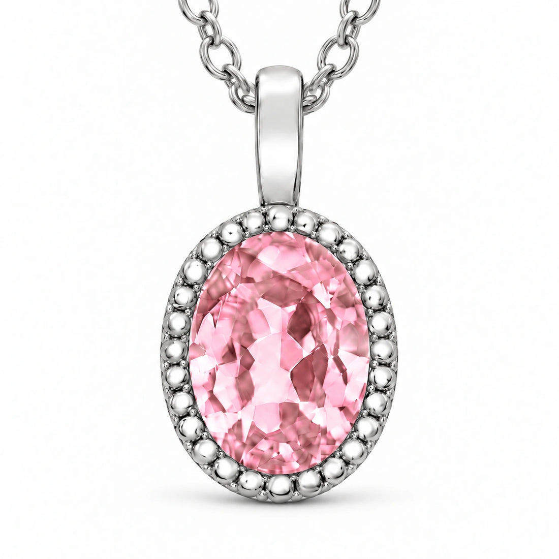 Oval Bezel Lab Pink Sapphire Pendant close-up detail