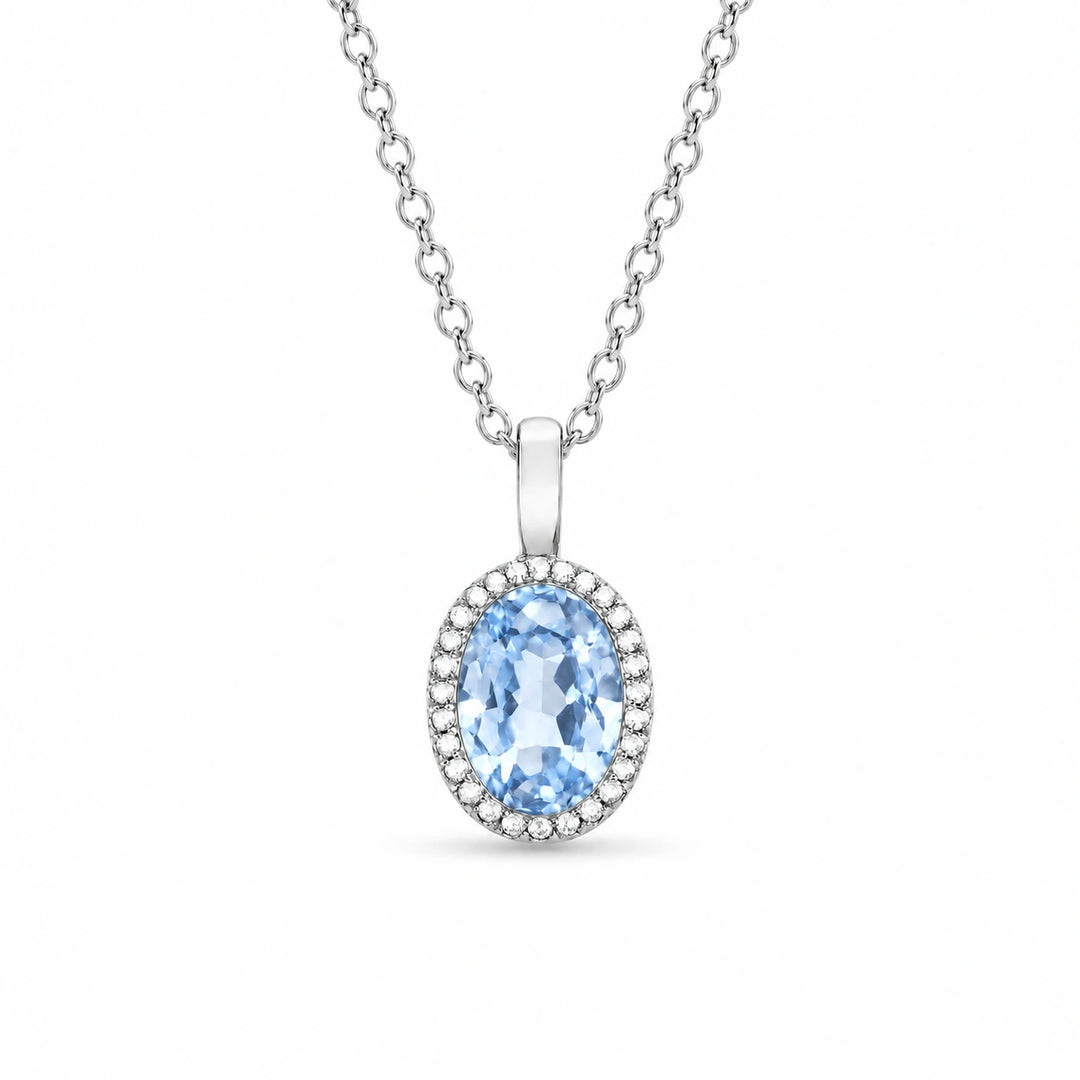 Oval Bezel Lab Light Blue Sapphire Pendant in 14K White Gold, product visualization