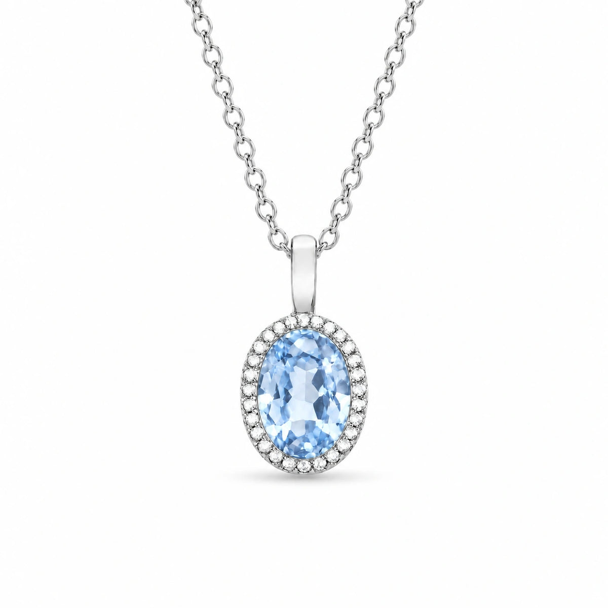 Oval Bezel Lab Light Blue Sapphire Pendant — 1.00ct
