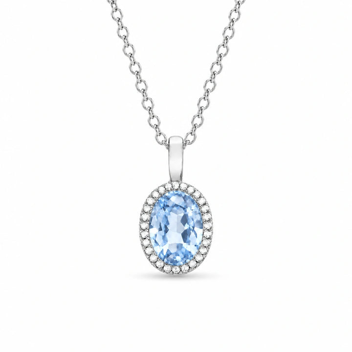 Oval Bezel Lab Light Blue Sapphire Pendant in 14K White Gold, product visualization