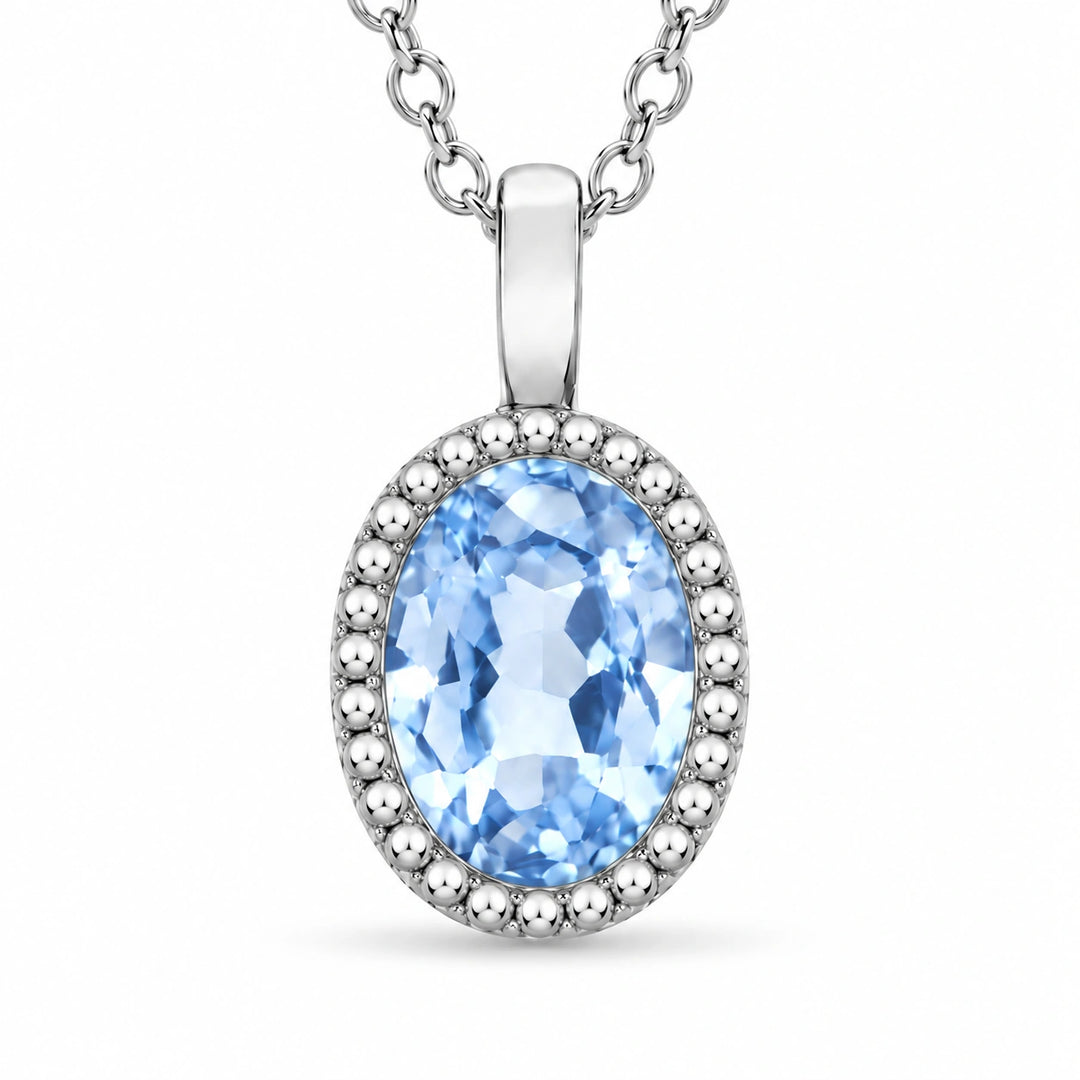 Oval Bezel Lab Light Blue Sapphire Pendant close-up detail, product visualization