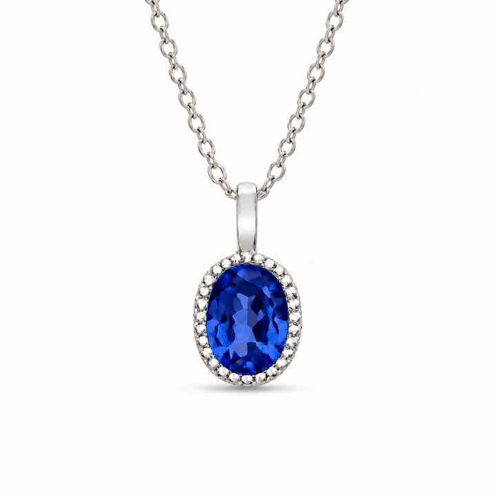 Oval Bezel Lab Blue Sapphire Pendant in Platinum 950, product visualization