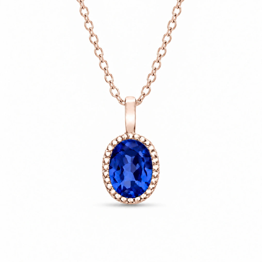 Oval Bezel Lab Blue Sapphire Pendant in 14K Rose Gold, product visualization