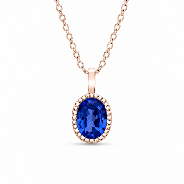 Oval Bezel Lab Blue Sapphire Pendant in 14K Rose Gold, product visualization