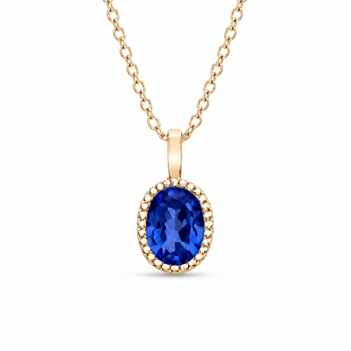 Oval Bezel Lab Blue Sapphire Pendant — 1.00ct