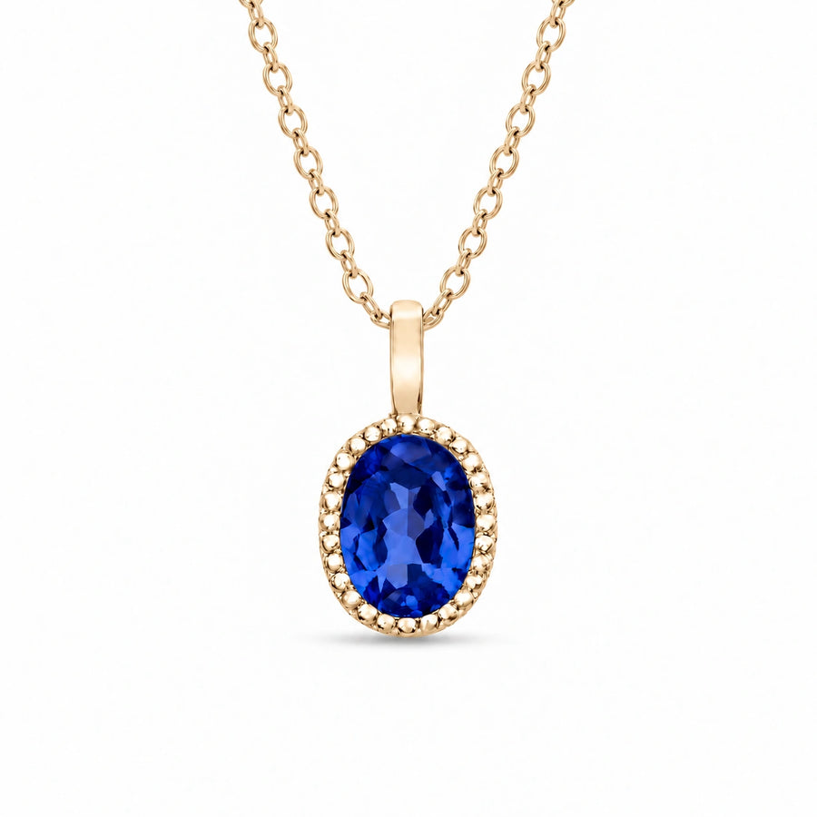 Oval Bezel Lab Blue Sapphire Pendant — 1.00ct