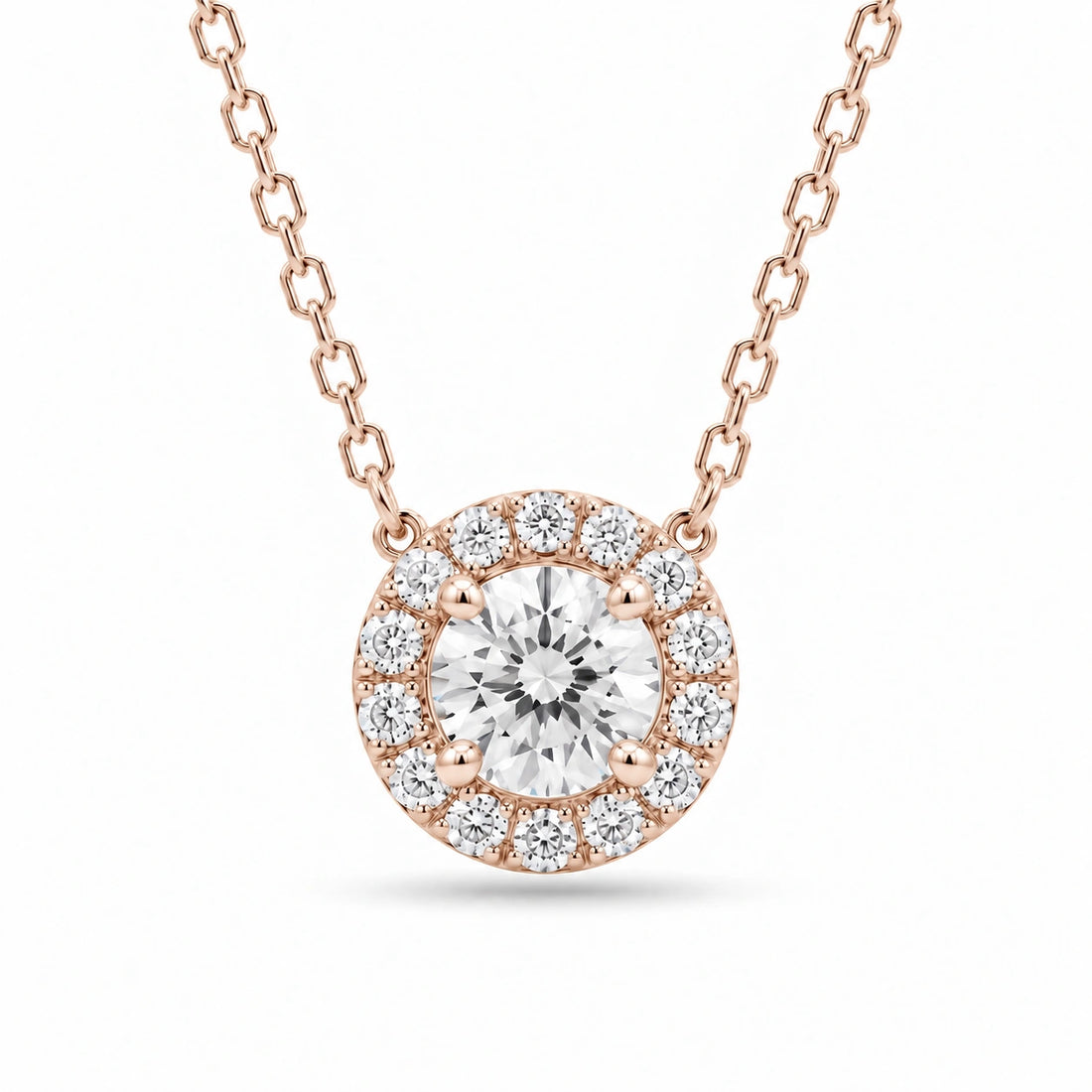 Four-Prong Round Lab Diamond Solitaire Pendant in 14K Rose Gold