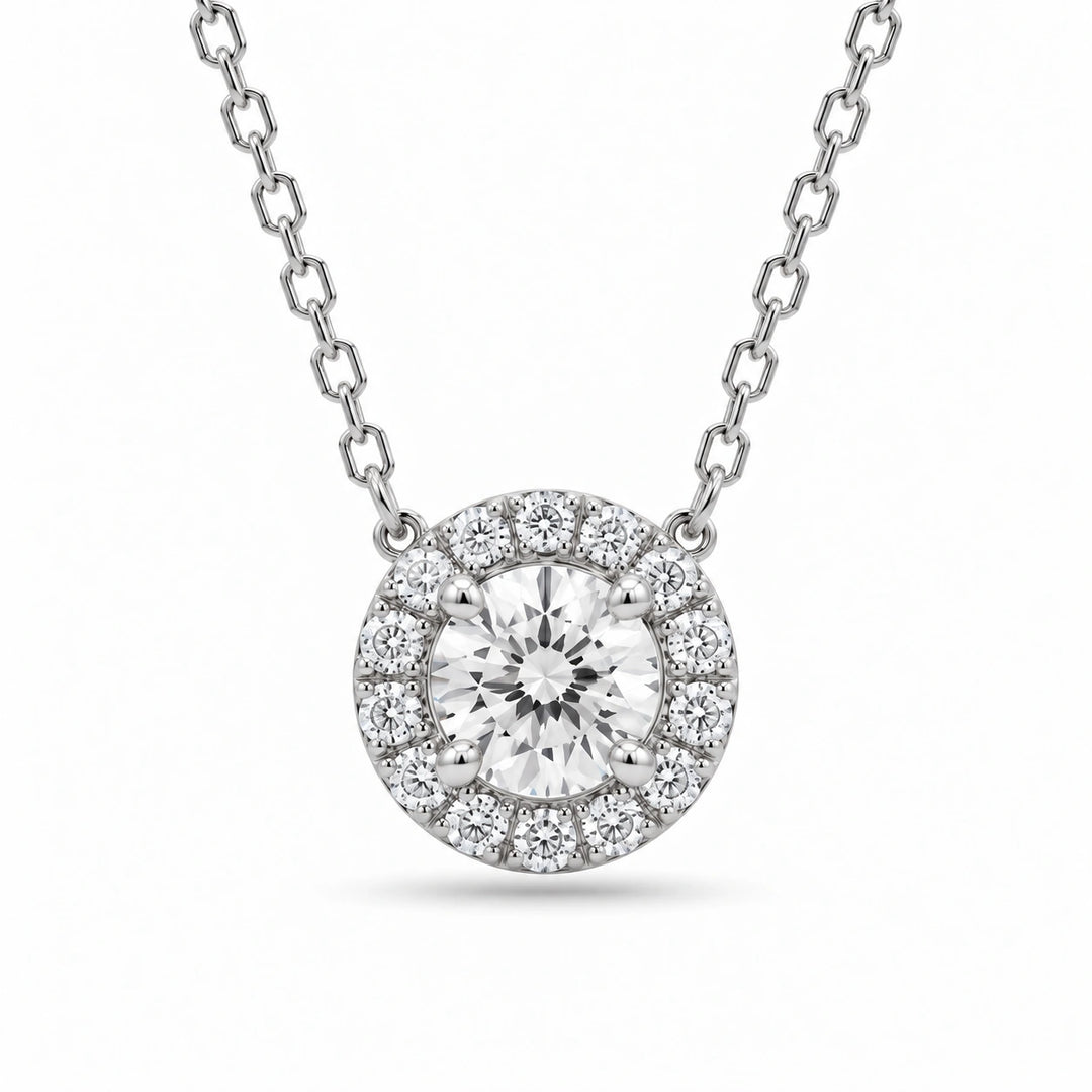 Four-Prong Round Lab Diamond Solitaire Pendant in 14K White Gold, product visualization