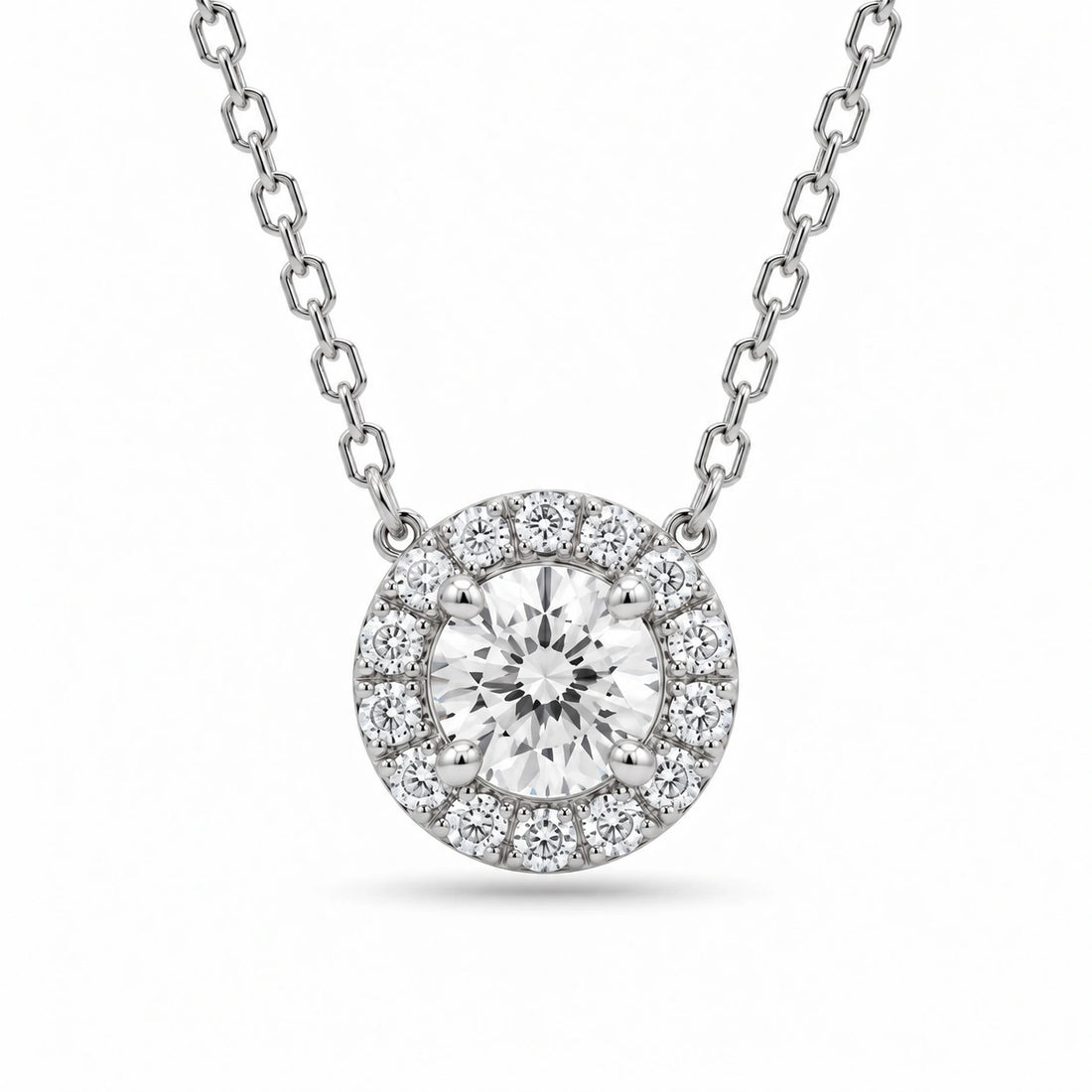 Four-Prong Round Lab Diamond Solitaire Pendant in 14K White Gold