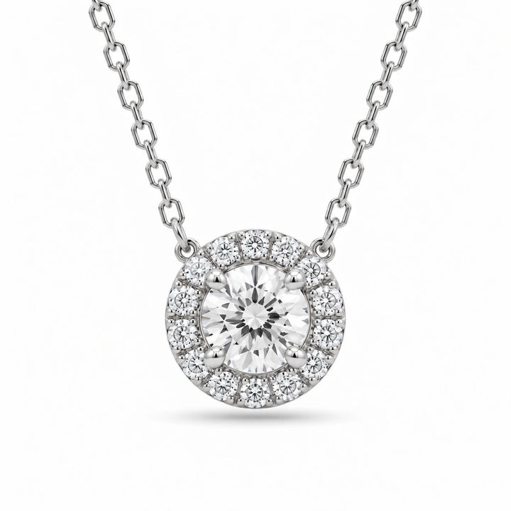 Four-Prong Round Lab Diamond Solitaire Pendant in 14K White Gold, product visualization