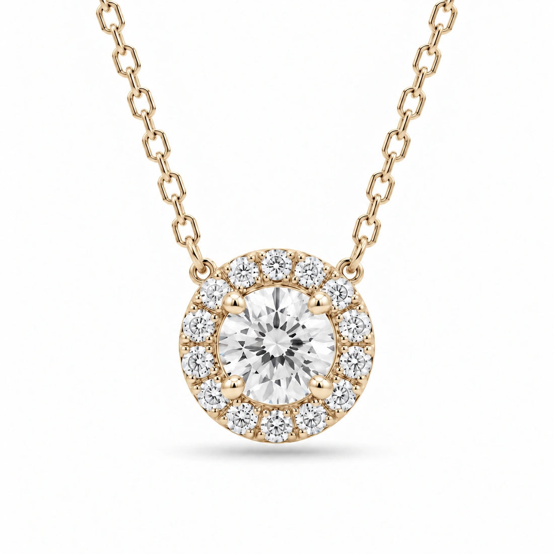 Four-Prong Round Lab Diamond Solitaire Pendant in 14K Yellow Gold