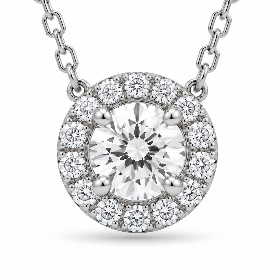 Four-Prong Round Lab Diamond Solitaire Pendant close-up detail, product visualization