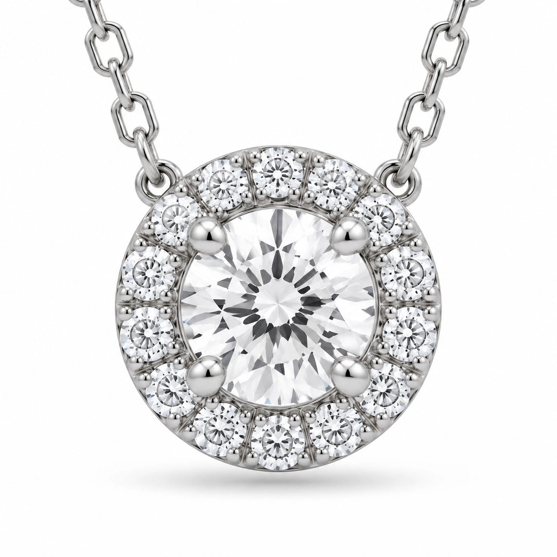 Four-Prong Round Lab Diamond Solitaire Pendant close-up detail