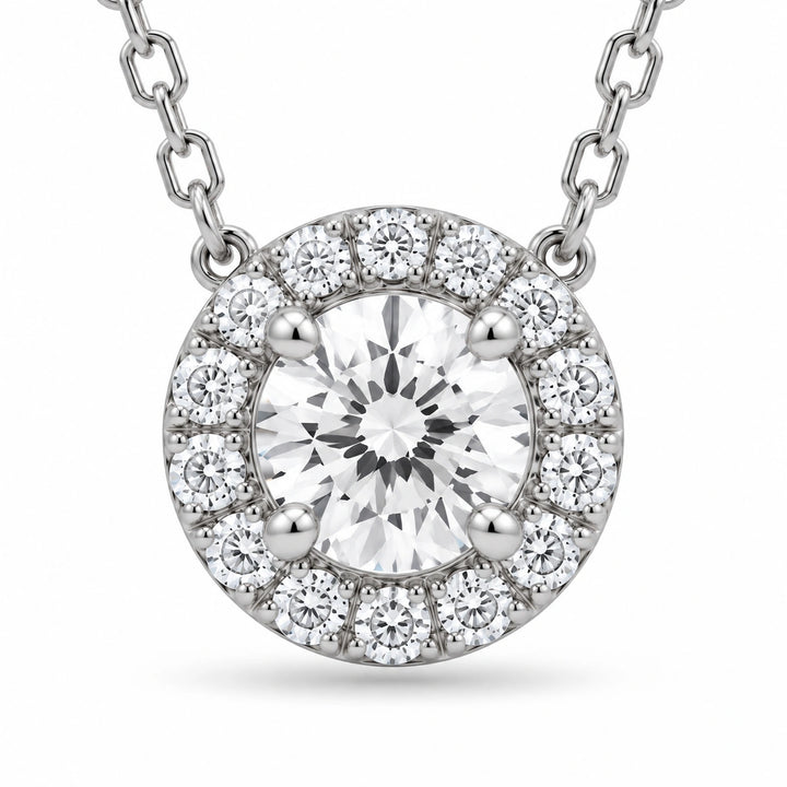 Four-Prong Round Lab Diamond Solitaire Pendant close-up detail, product visualization