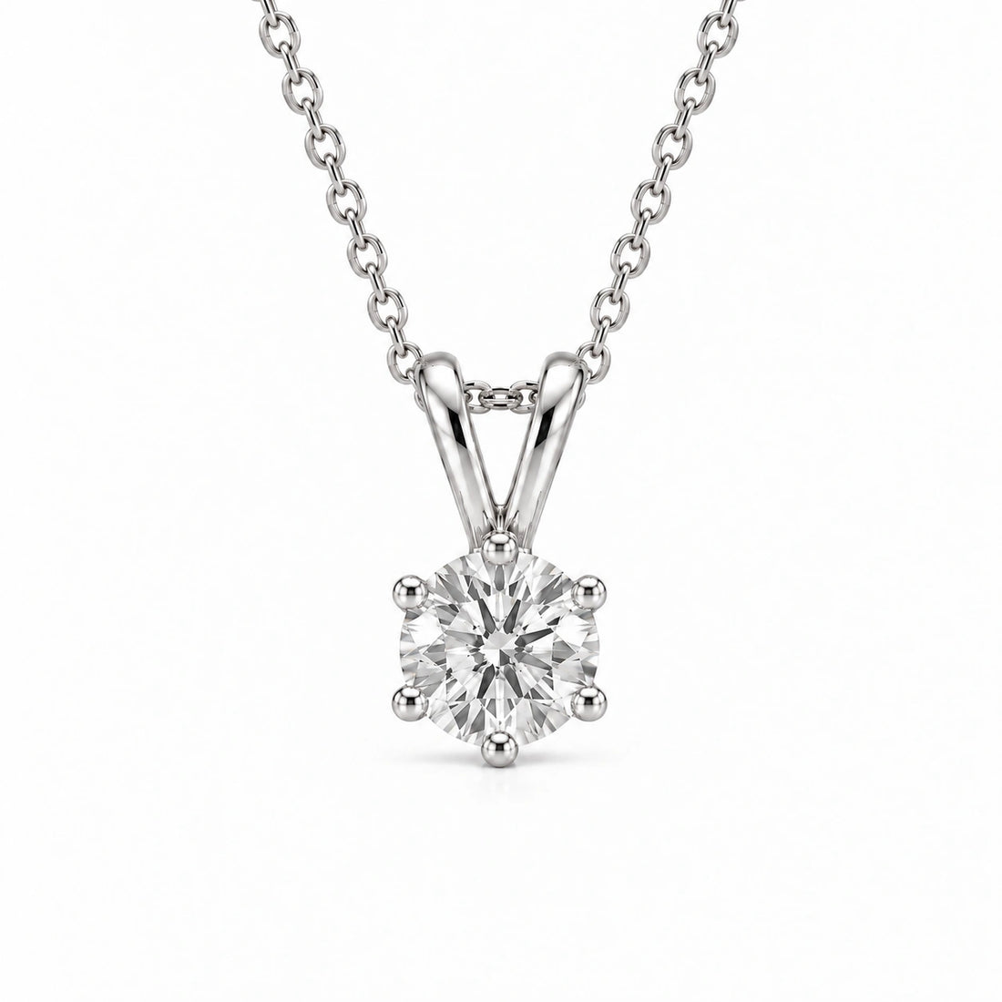 Six-Prong Round Lab Diamond Solitaire Pendant in Platinum 950