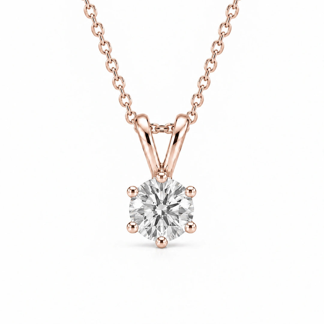 Six-Prong Round Lab Diamond Solitaire Pendant in 14K Rose Gold, product visualization