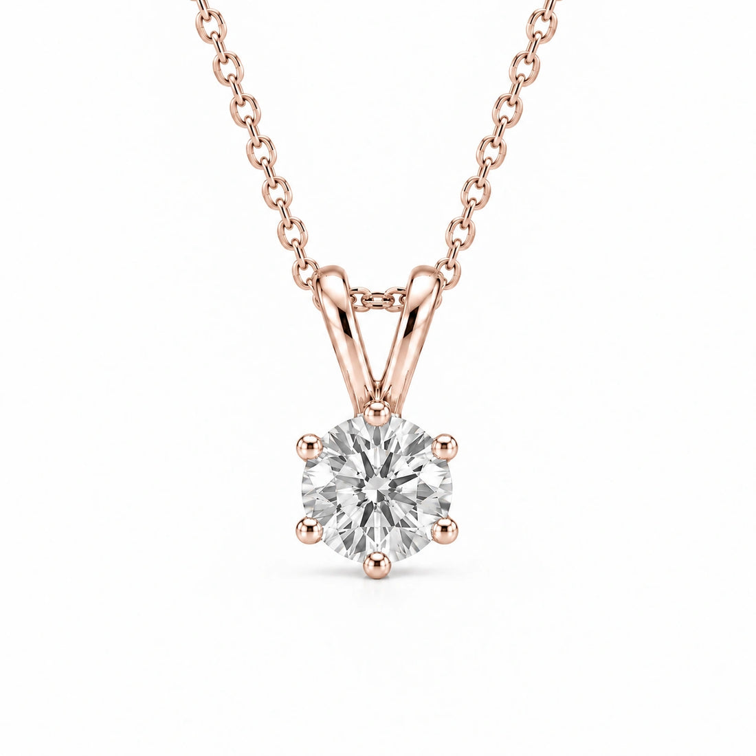 Six-Prong Round Lab Diamond Solitaire Pendant in 14K Rose Gold