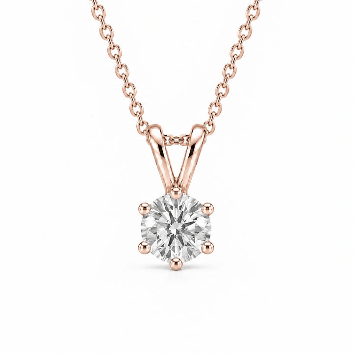 Six-Prong Round Lab Diamond Solitaire Pendant in 14K Rose Gold, product visualization