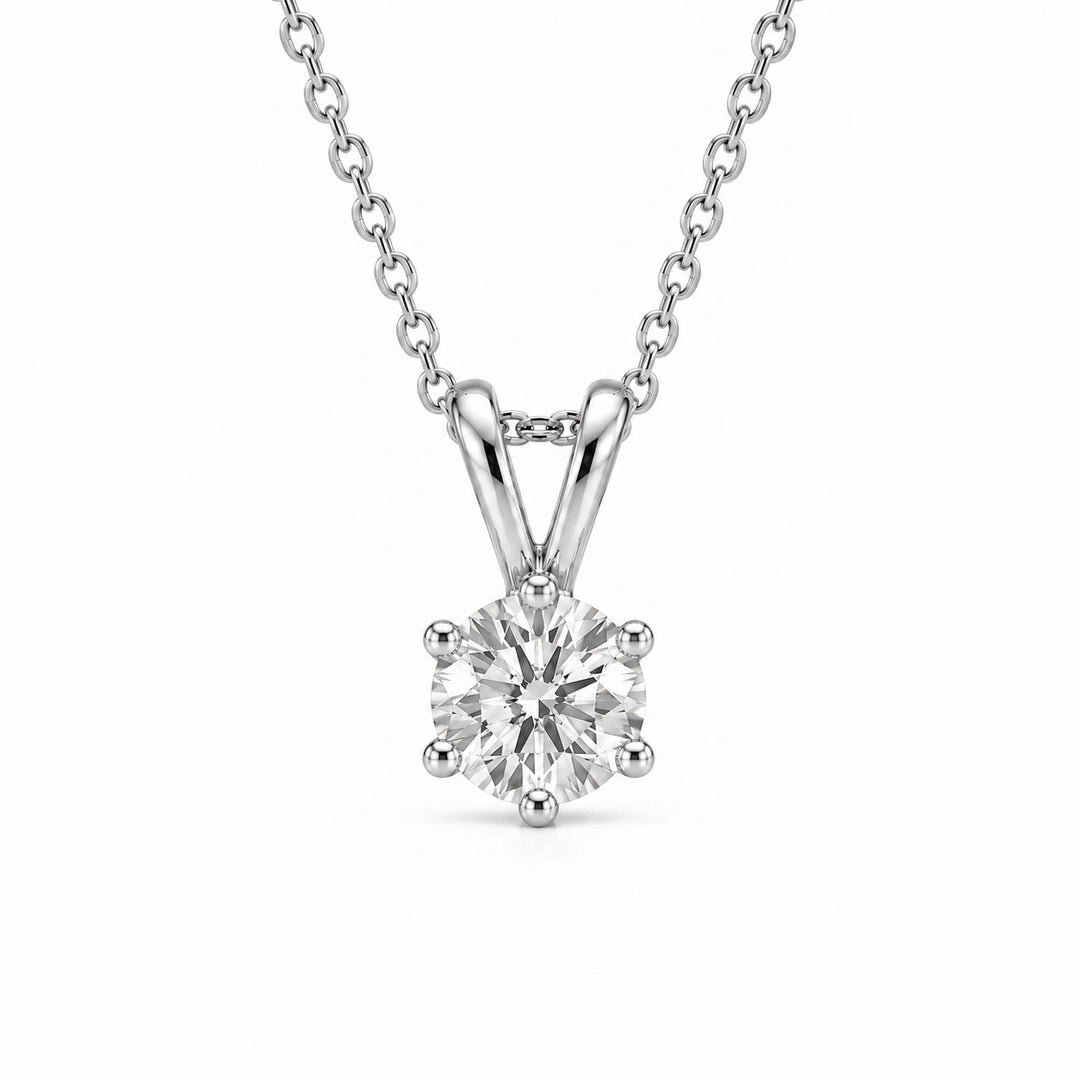 Six-Prong Round Lab Diamond Solitaire Pendant in 14K White Gold, product visualization