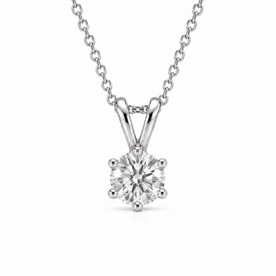 Six-Prong Round Lab Diamond Solitaire Pendant in 14K White Gold