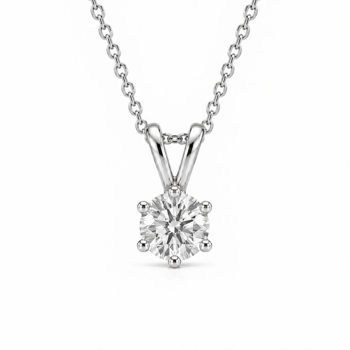 Six-Prong Round Lab Diamond Solitaire Pendant in 14K White Gold, product visualization