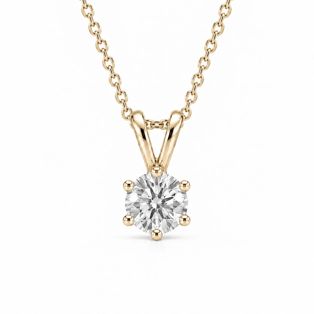 Six-Prong Round Lab Diamond Solitaire Pendant in 14K Yellow Gold, product visualization