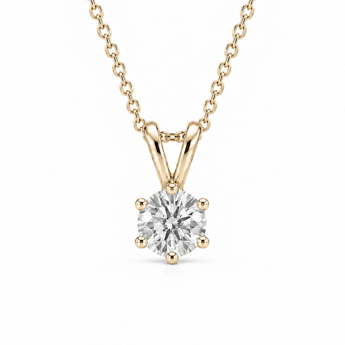 Six-Prong Round Lab Diamond Solitaire Pendant in 14K Yellow Gold