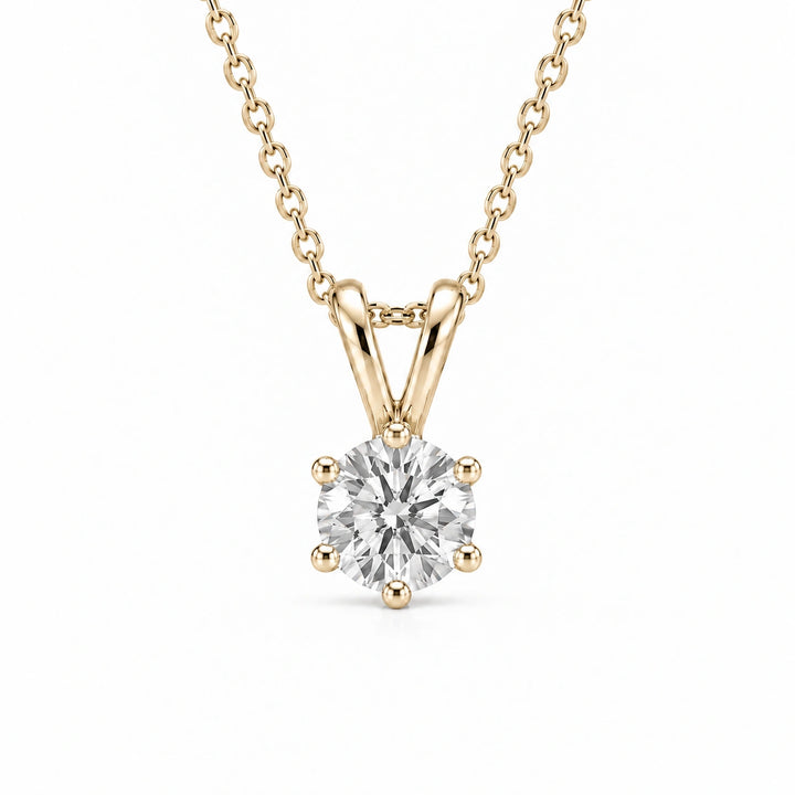 Six-Prong Round Lab Diamond Solitaire Pendant in 14K Yellow Gold, product visualization