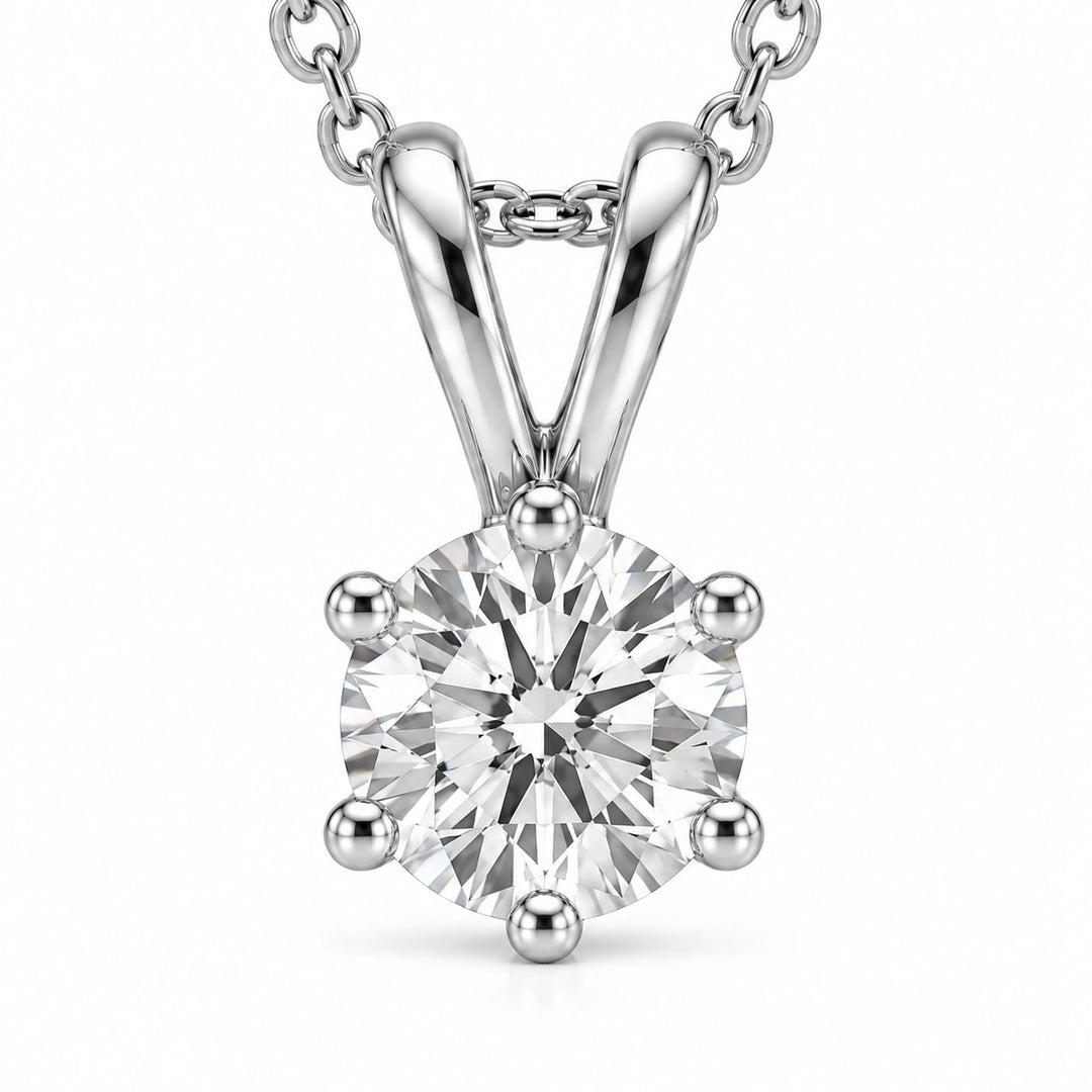 Six-Prong Round Lab Diamond Solitaire Pendant close-up detail, product visualization