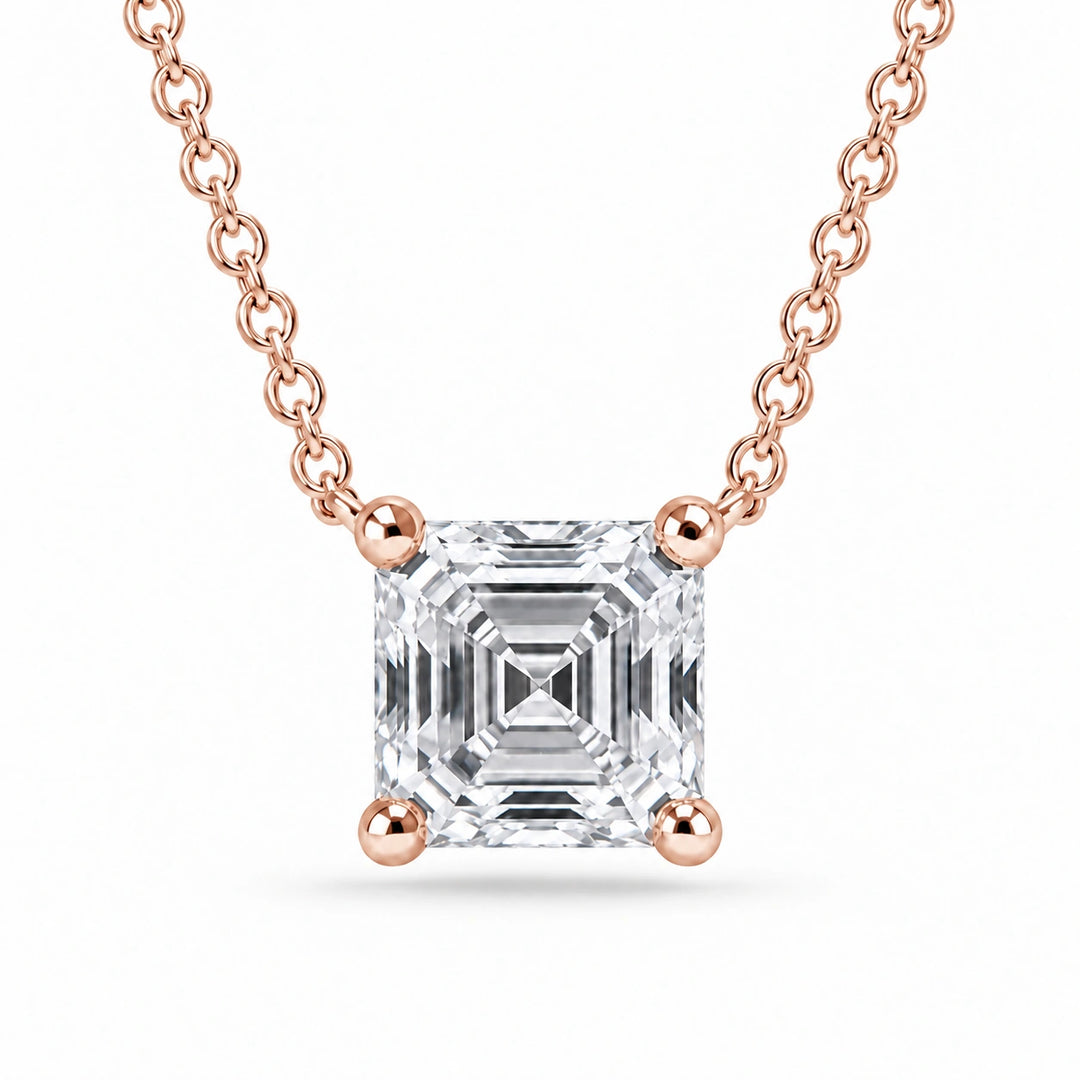 Asscher-Cut Lab Diamond Pendant in 14K Rose Gold, product visualization