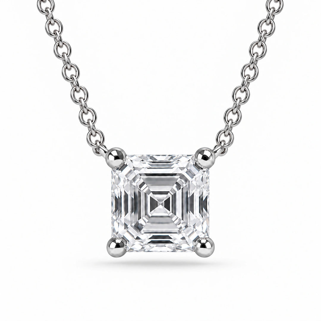 Asscher-Cut Lab Diamond Pendant in 14K White Gold, product visualization